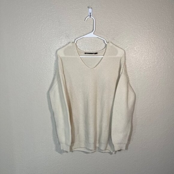 Jenni Kayne Sweater Womens XS Wool Cashmere Cream V Neck Pullover Oversized Cozy - Picture 1 of 5
